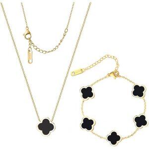 Clover Necklace & Bracelet Set | Gold Link Jewelry for Women.